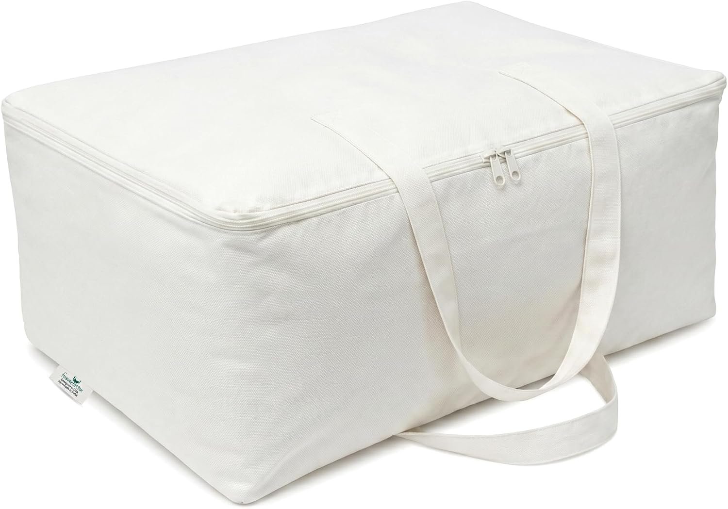 Storage Bag with Handles for Beddings, Comforters, Blankets, Linens -Underbed/WardrobeThick Soft Breathable Closet Organizer Bag (Large (21″X15″X10″), Off-White)