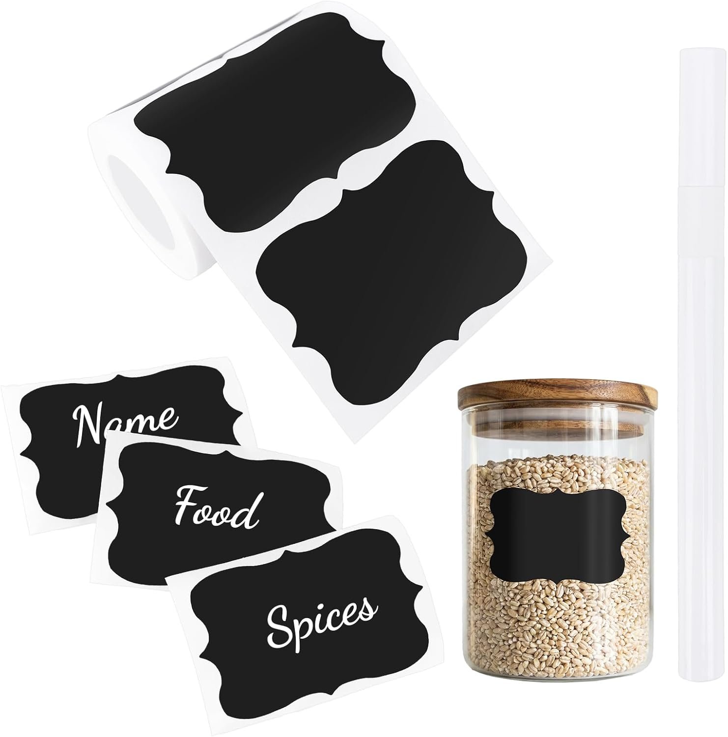 Anwyll 200Pcs Chalkboard Label Stickers – 2×3” Blackboard Labels Stickers for Storage Bin Jar Food Container Removable Self Adhesive Pantry Bottle Spice Name Tag Label Sticker with 1 Chalk Marker