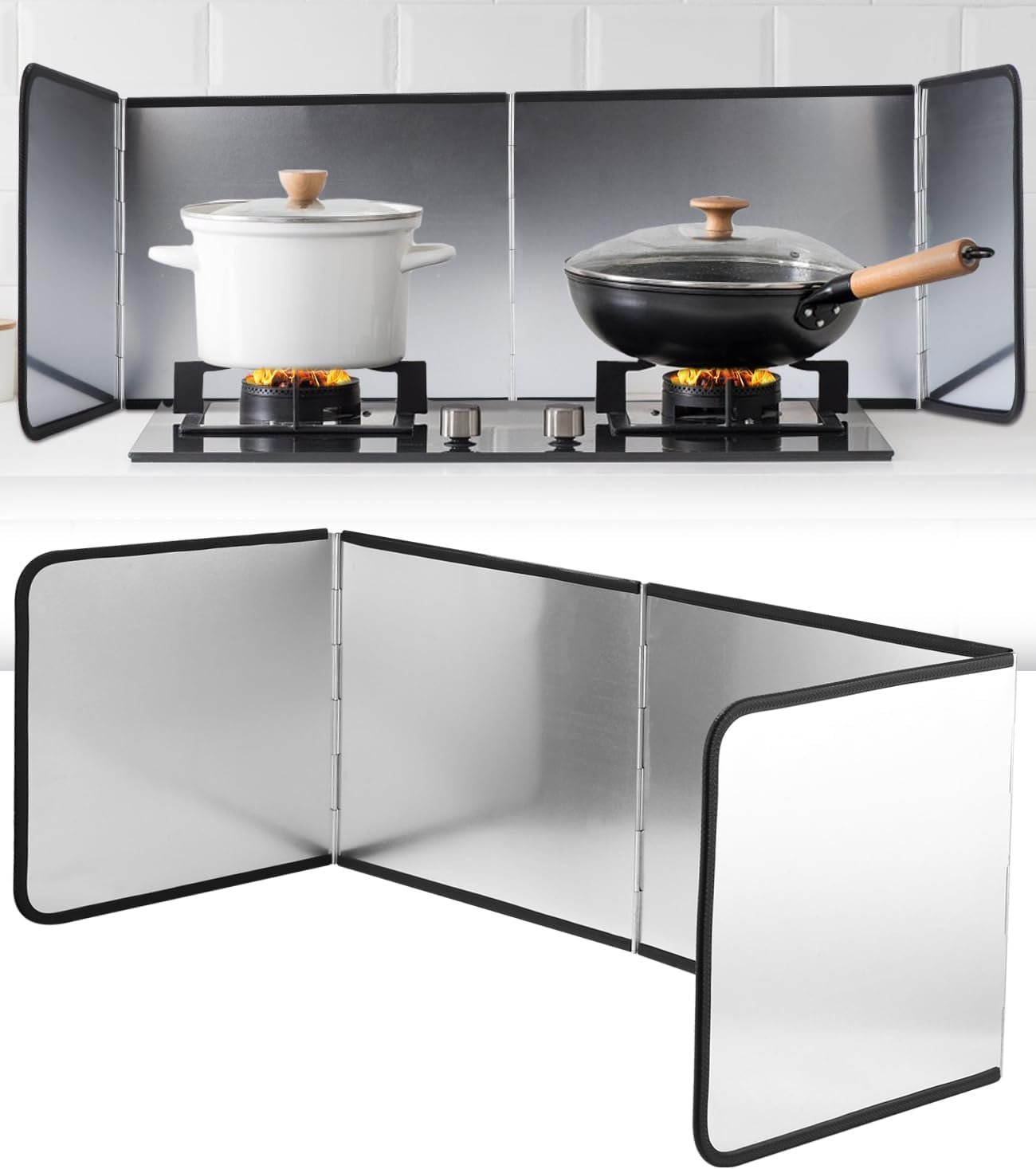 4 Sided Splatter Guard Foldable Stainless Steel Stove Splash Guard 11.8″ Height Oil Splatter Screens for Frying Kitchen Backsplash Protector Nonstick Oil Splatter Guard for Cooking