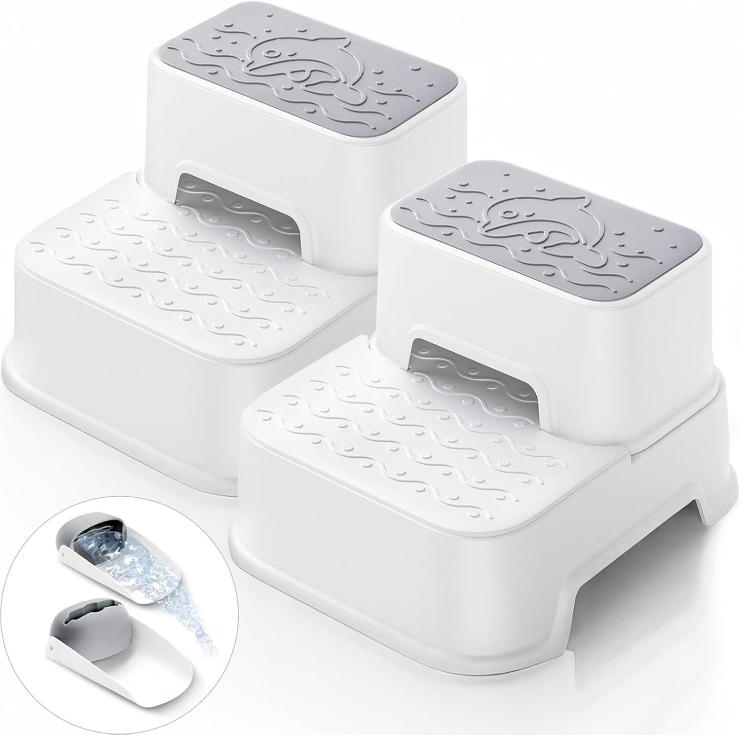 2 Step Toddler Step Stool, Non-Slip Multifunctional Kids Step Stool for Bathroom Sink & Toilet Potty Training,Supports Up to 220 lbs (2 Packs, White)