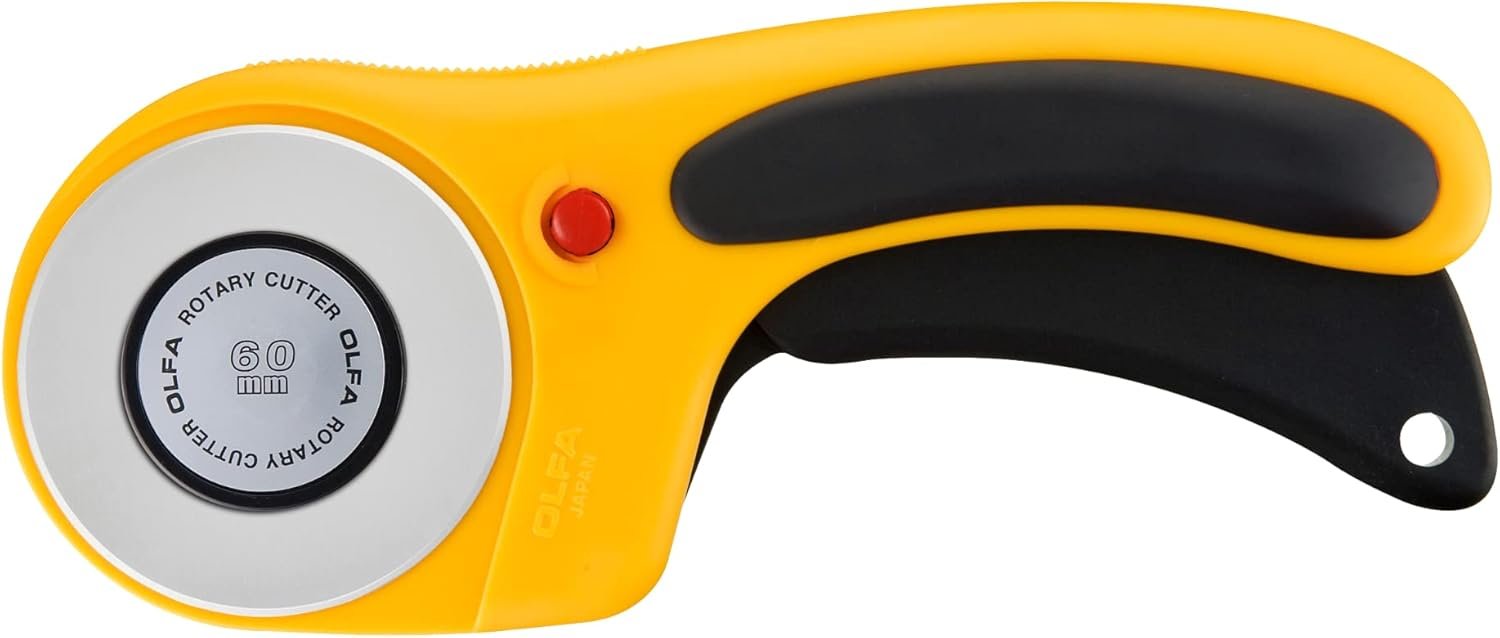 OLFA 60mm Ergonomic Rotary Cutter (RTY-3/DX) – Rotary Fabric Cutter w/Blade Cover & Squeeze Trigger for Quilting, Sewing, Crafts, Replacement Blade: OLFA RB60-1