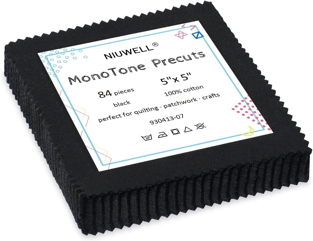 84 Pieces 5″ Pre-Cut Black Cotton Fabric Squares — Charm Pack Quilting Fabric