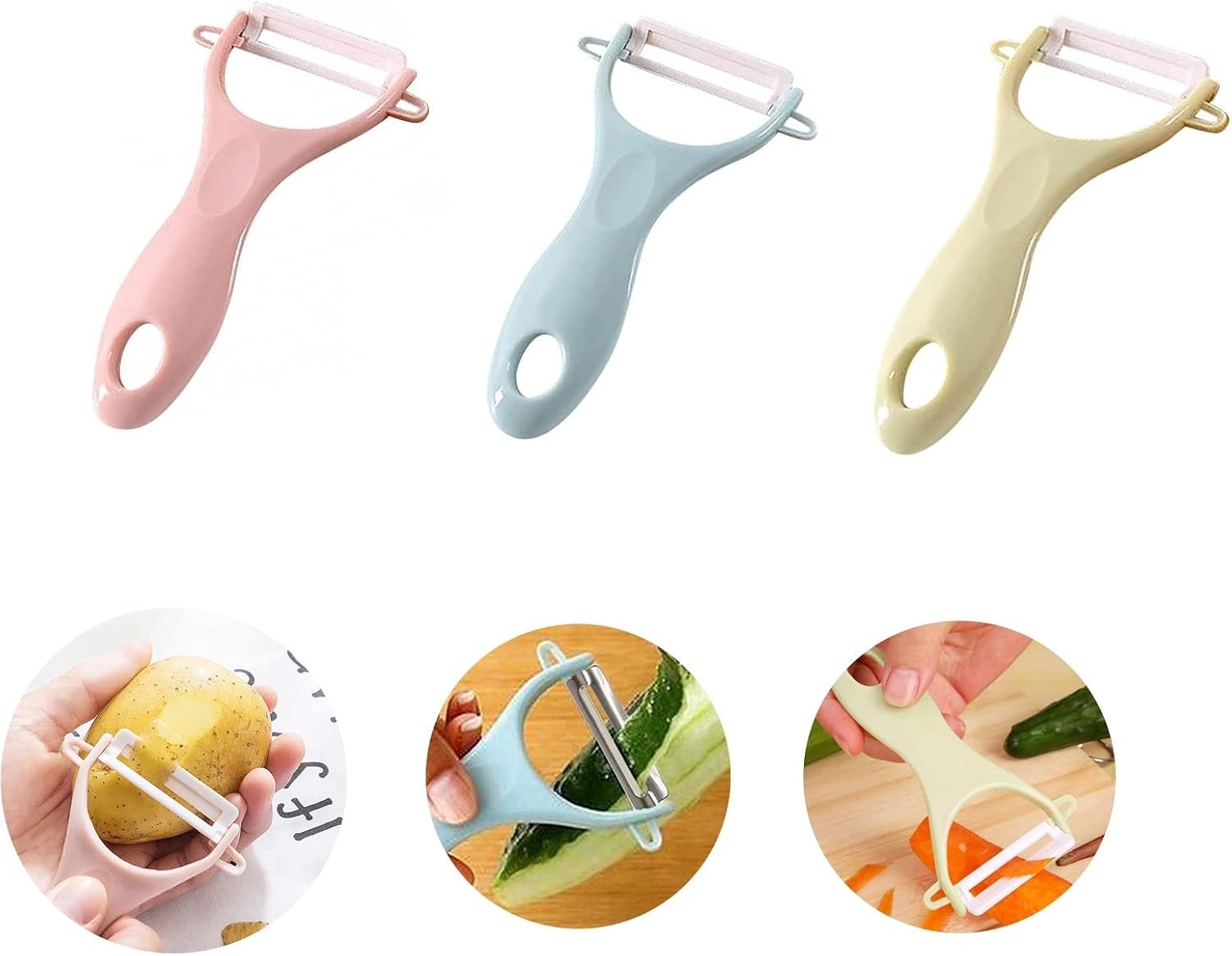 Potato Peelers 3 Pack, Fruit Peelers Potato Peeler, Cucumber, Apple Peelers for kitchen Original Vegetable Peeler-Set of 3 (Ceramic Blade)…