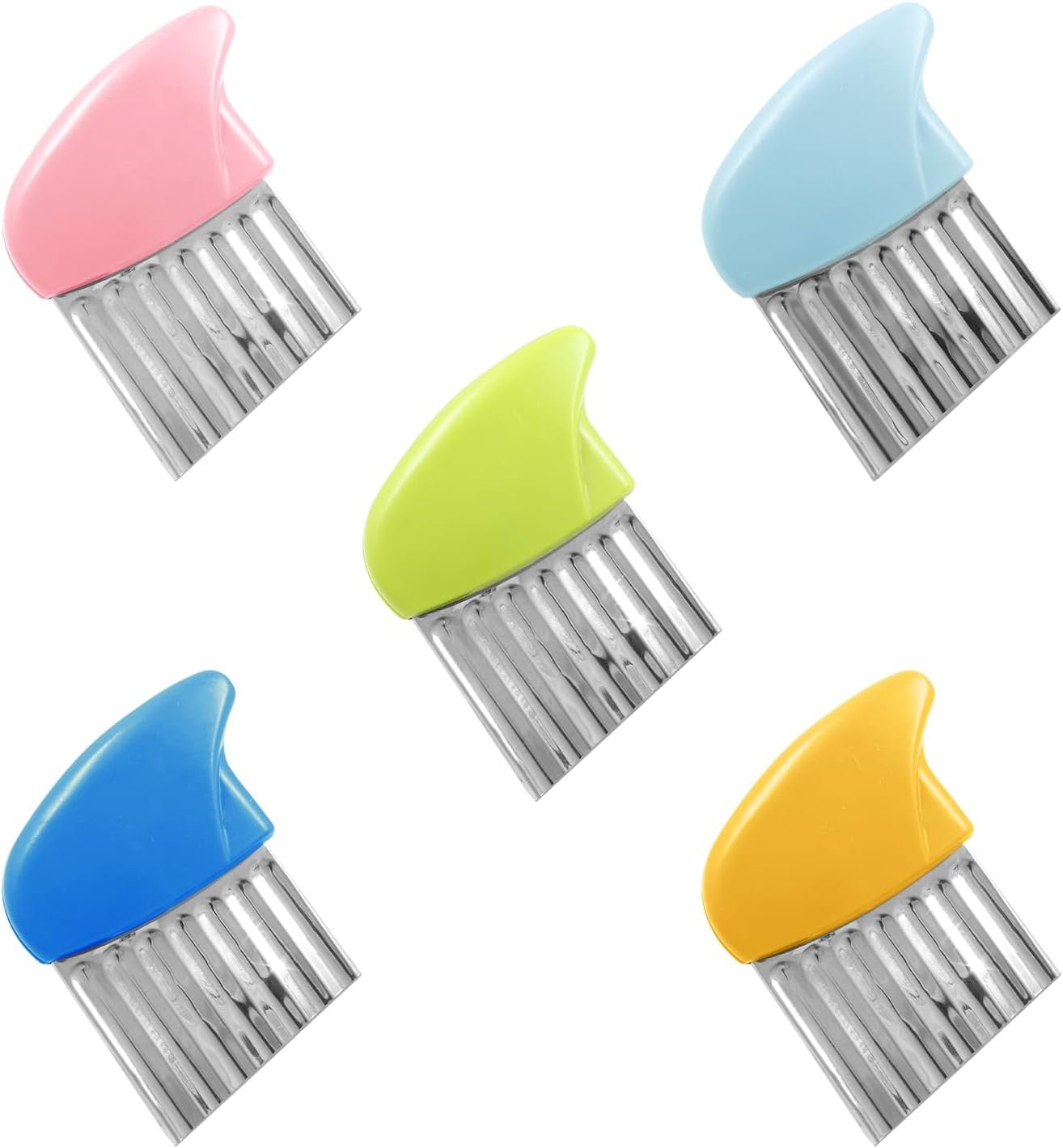 BokWin 5 Pcs Waffle Fry Cutter Crinkle Cutter Knife for kids Stainless Steel Wavy Chopper for Veggie French Potato(5 Colors)