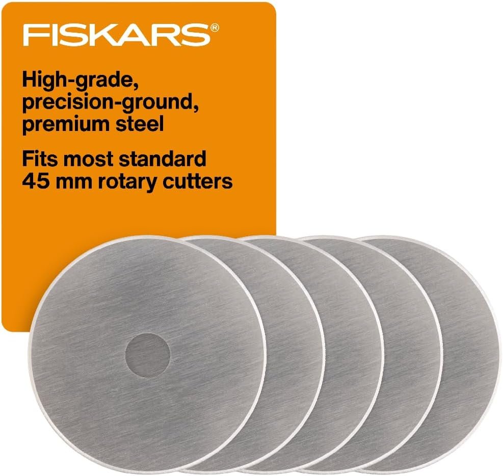 Fiskars 45mm Rotary Blades (5 Pack) – Rotary Cutter Blade Replacement – Crafts, Sewing, and Quilting Projects – Grey
