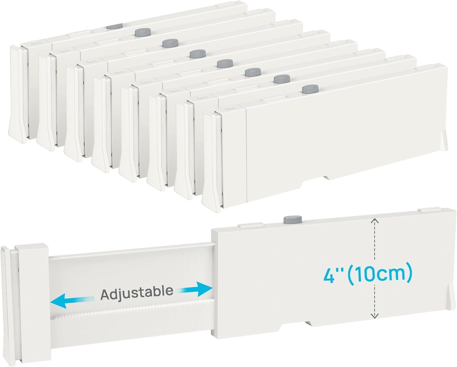Vtopmart Drawer Dividers for Clothes 8 Pack, Adjustable 4″ High Expandable from 11.3″-17″ Dresser Drawer Organizer, Plastic Drawers Separators for Dresser, Baby Clothes, Kitchen and Office Storage