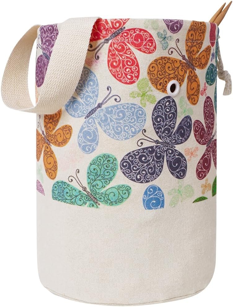 TOGETRUE Yarn Bag, Knitting Crochet Bag, Portable Yarn Storage Bags Organizer for Crocheting Project, Store Skein Ball, Short Knitting Needle (Medium, Butterfly)