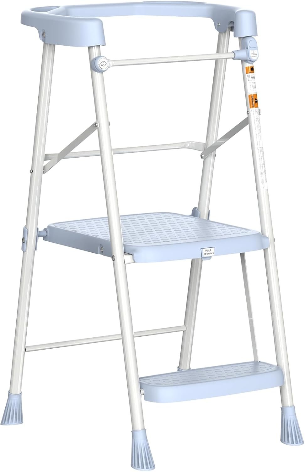 HBTower Kids 2 Steps Step Stool,Toddler Tower for Kitchen Counter Learning,Toddler Kitchen Stool Helper with Anti-Drop Safty Railing Kids Standing Folding Stepper(Blue)
