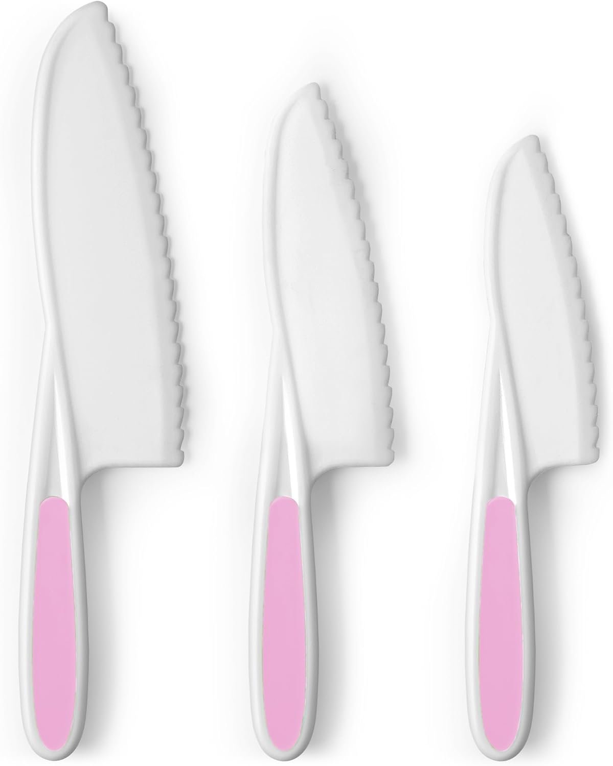 Zulay 3-Piece Kids Knife Set for Real Cooking & Baking – Toddler Knives for Cutting Fruits, Veggies, & Cake – Children’s Montessori Knife with Serrated Edges – Safe & Fun Lettuce Knife (Pink)