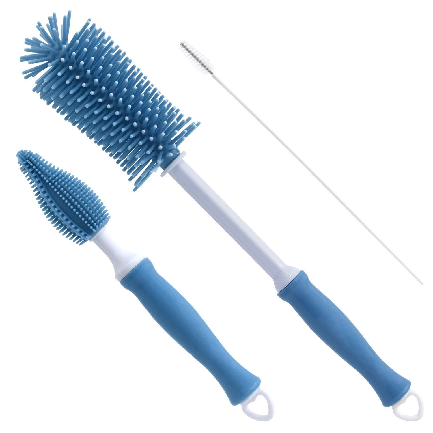 Silicone Cleaning Brush, 12″ Long Handle Water Bottle Cleaner for Baby, Sports, Vase, Glassware, and Smaller Diameter Openings