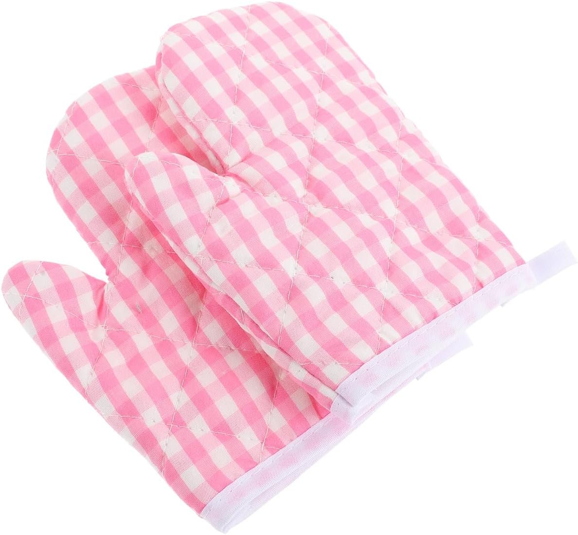 Kisangel 2pcs Kids Oven Mitts, Heat Resistant Microwave Gloves, Pink Kitchen Baking Gloves for Christmas Cooking Accessories, 6.69 X 4.72 Inch
