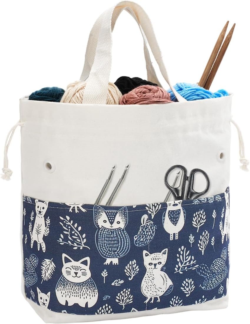 Crochet Bag, Handy Knitting Project Yarn Bag, Crochet Accessories Yarn Storage Organizer, Knitting Bags and Totes for Crocheting on The Go, 12.5x13x5”