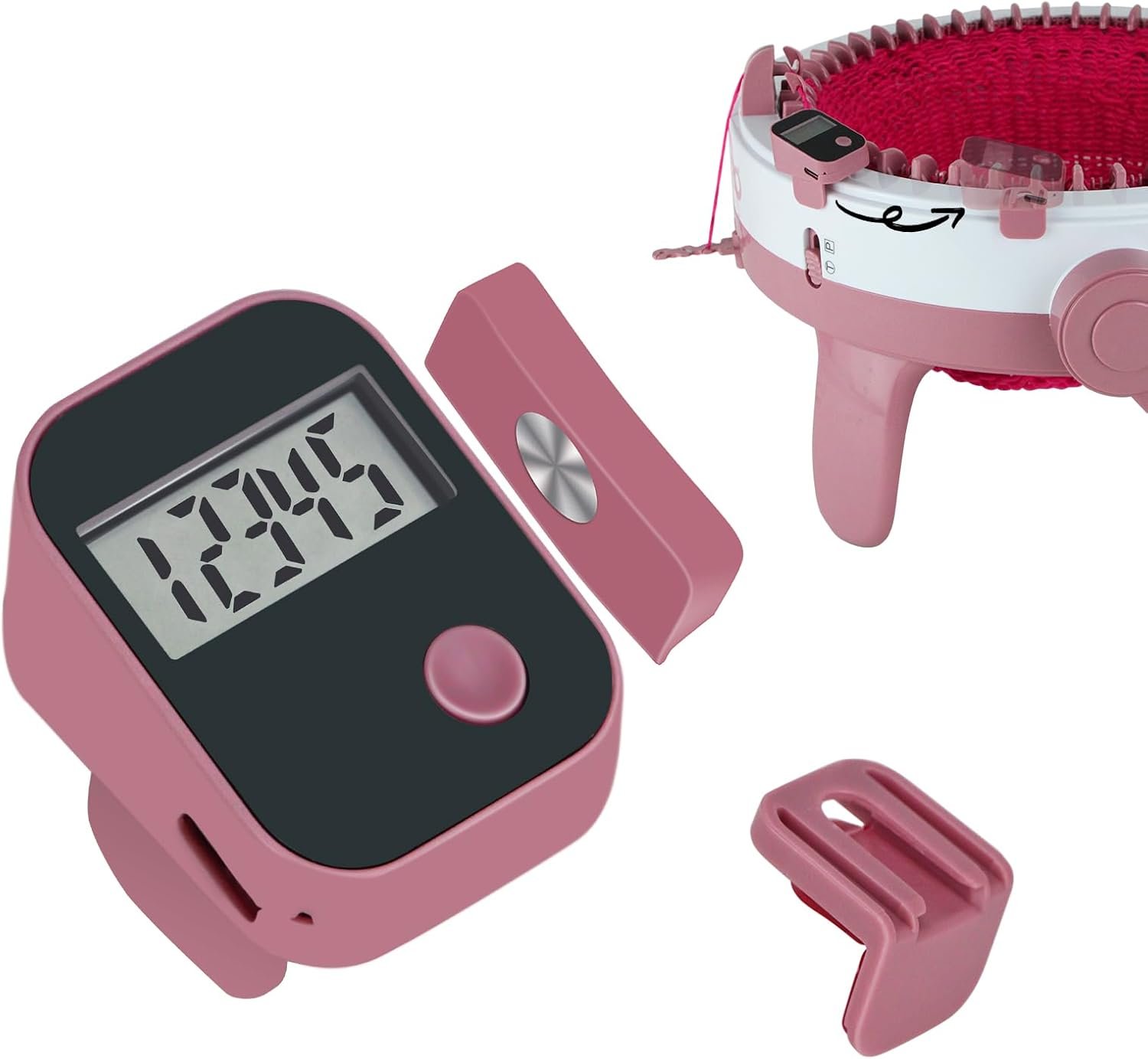 Rechargeable Knitting Machine Counter, Row Counter for Knitting Machine, Removable Magnetic Suitable for 32/40/48 Needle Row Digital Counter (Pink-1PCS)