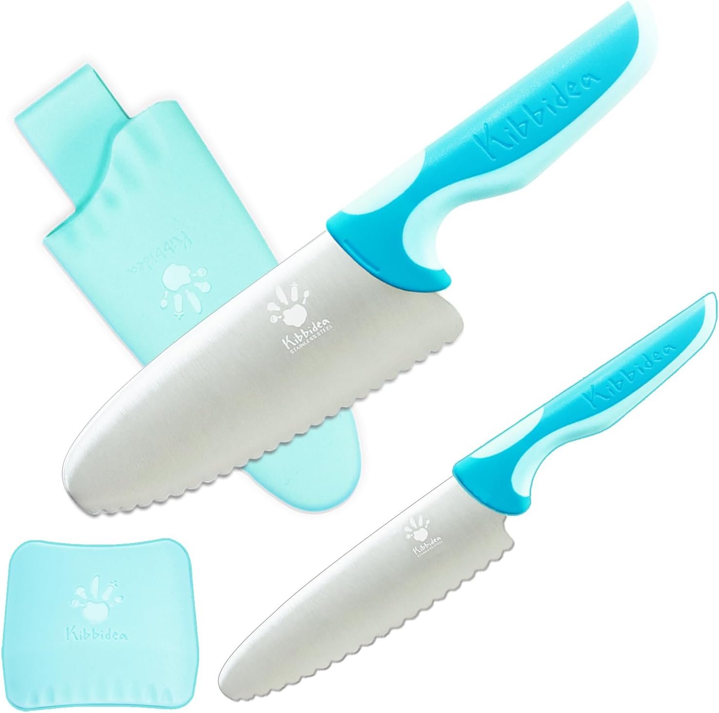 Kibbidea Kids Knife Set – 4 Pcs Kids Safe Cooking Knives, Round Tip, BPA-Free, Stainless Steel, Blue