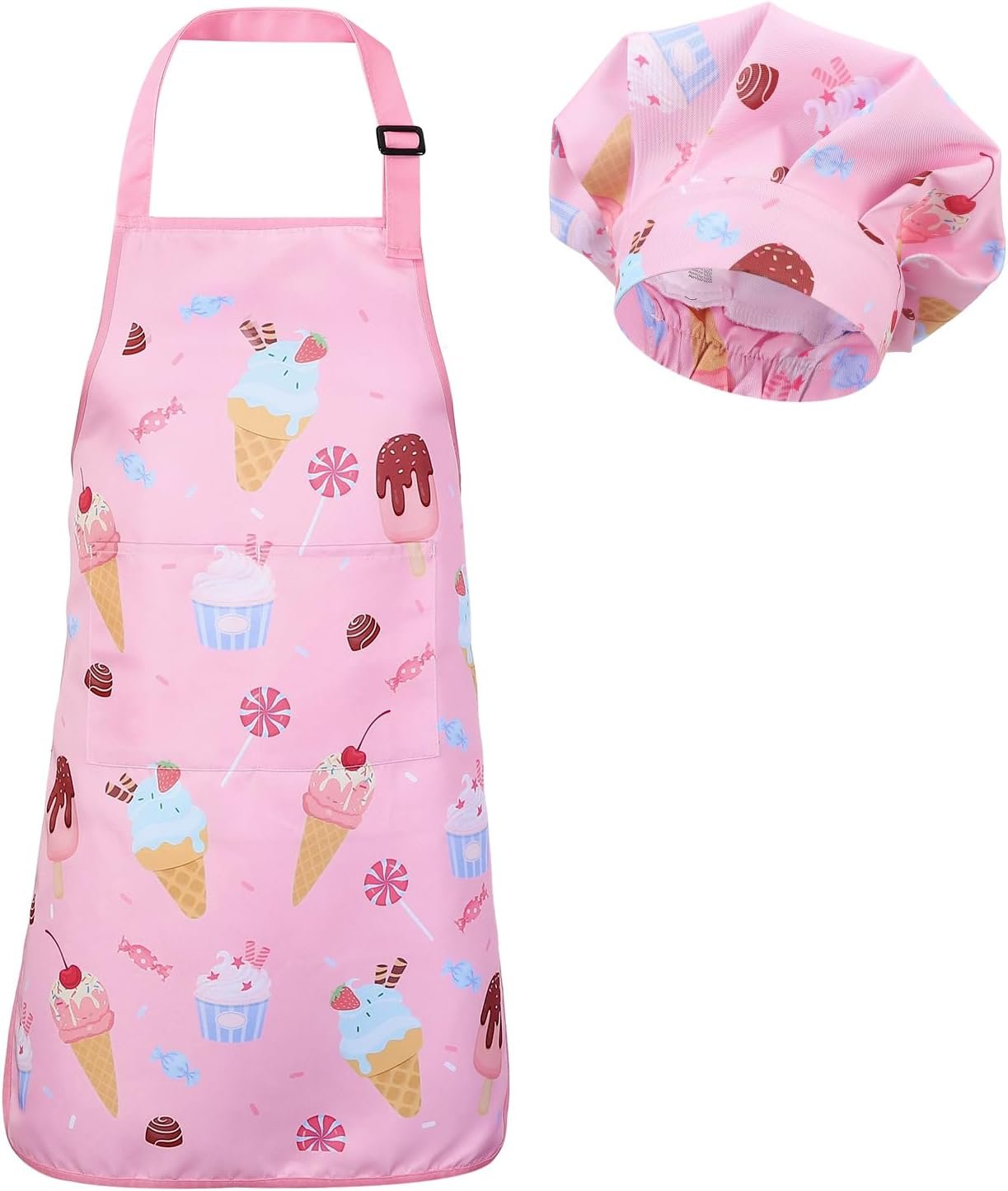 Kids Apron and Chef Hat Set, Adjustable Toddler Apron for Girls with 2 Pockets, Toddler Baking set, Aprons Gifts