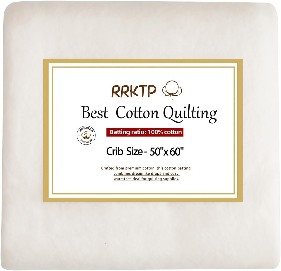 RRKTP Cotton Batting for Quilting，200 g/m² Lightweight Quilt Batting Crib Size，Natural All Season Comfort Cotton Stuffing, Sewing Handmade & DIY Crafts 50″×60″