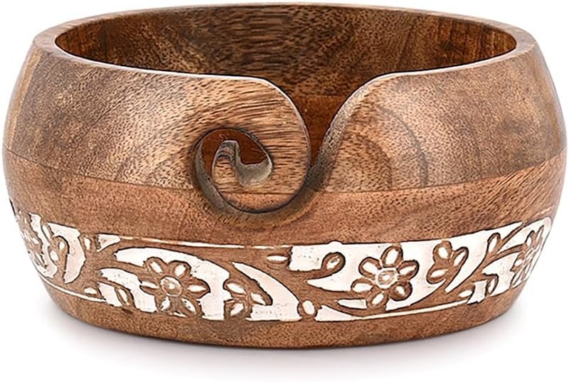 BHAVATU Yarn Storage Mango Wood Yarn Bowl for Crocheting | Crochet/Knitting Yarn Bowls Best Gift from Craft Supplies (6″ x 6″x 3″)