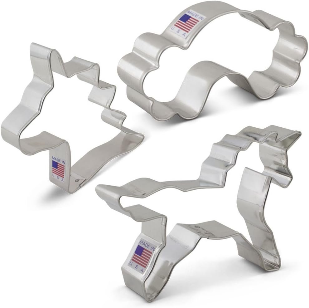 Ann Clark Unicorn 3-Pc. Cookie Cutter Set, Made in USA, Rainbow, Unicorn Body & Head
