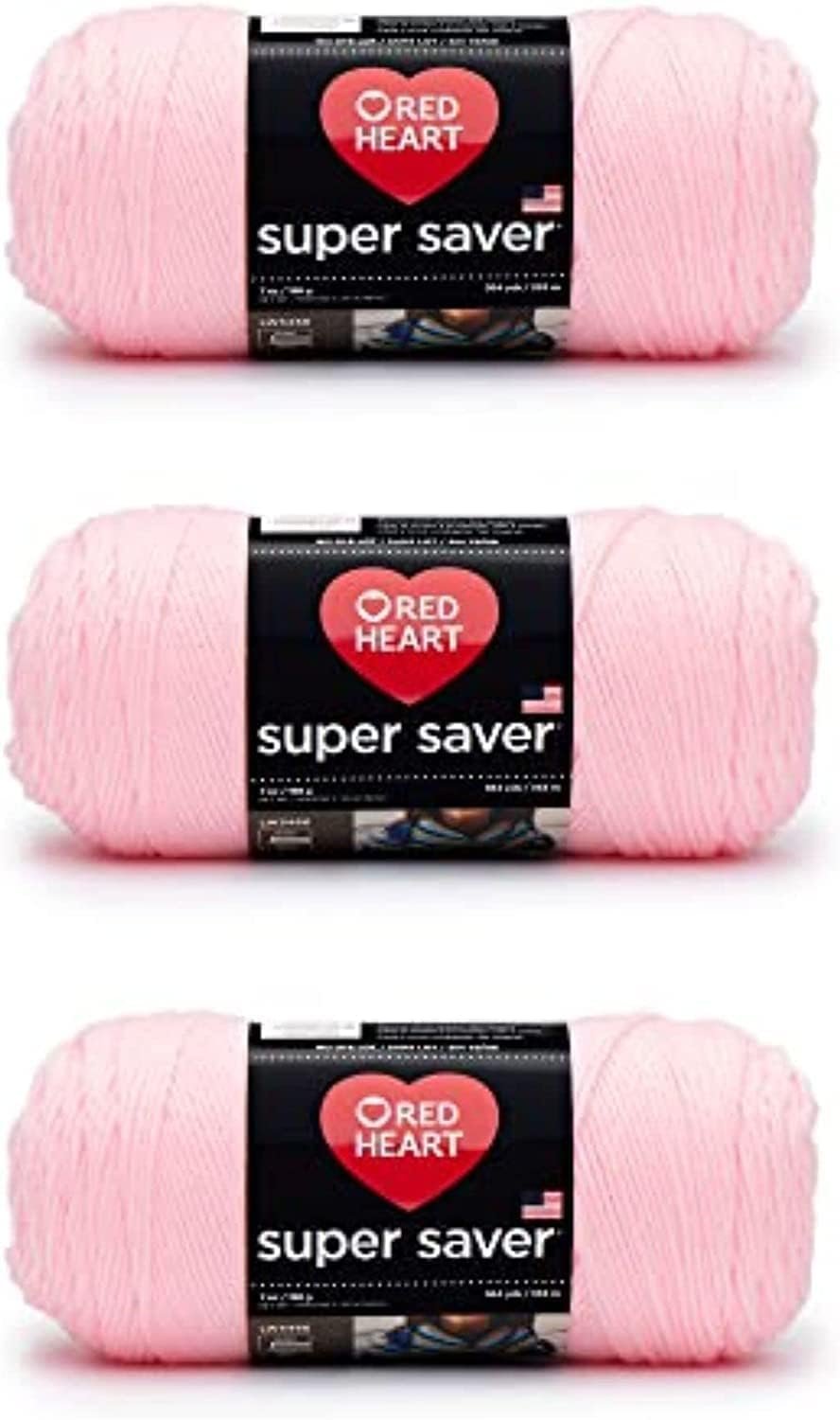 Red Heart Super Saver Baby Pink Yarn – 3 Pack of 198g/7oz – Acrylic – 4 Medium (Worsted) – 364 Yards – Knitting/Crochet