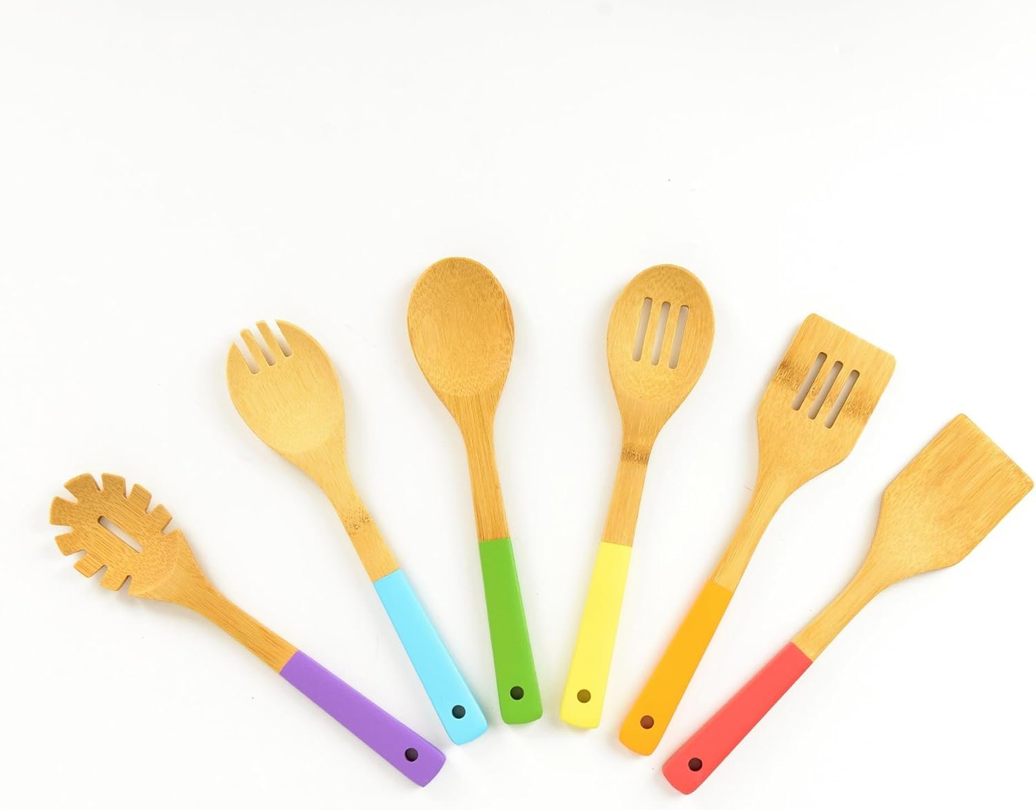 Rainbow Bamboo Kitchen Utensil Set for Kids – Montessori-Inspired 6-Piece Real Cooking Tools | Ages 2+ | Natural Bamboo | Color-Coded | Thoughtful Gift for Toddlers & Preschoolers