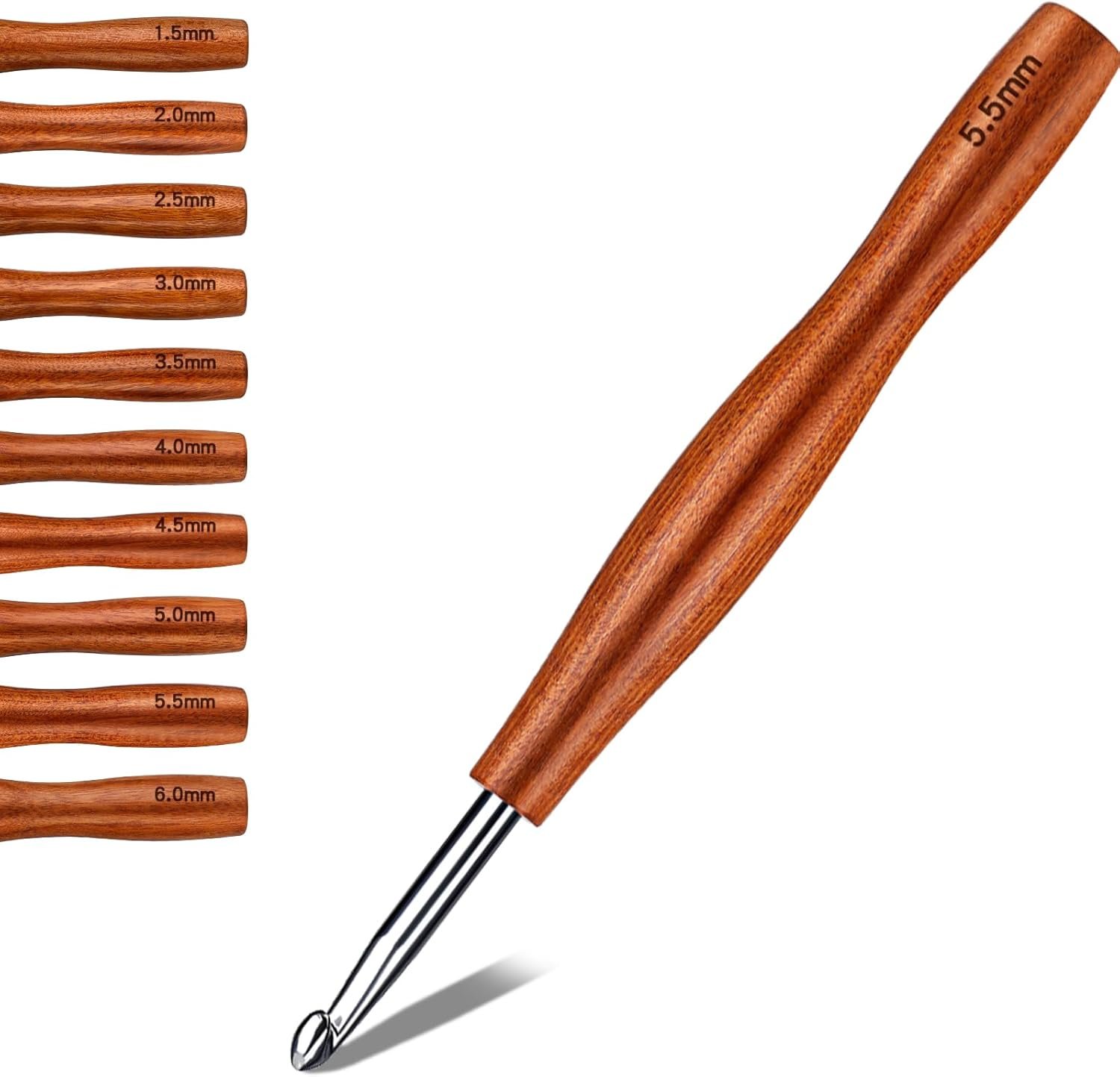 Nitlak 5.5mm Crochet Hook, Available in 1.5mm-6.0mm, Aluminum Ergonomic Crochet Hooks with Wooden Handle for Arthritic Hands, Beginners, Knitting Needles for Mom’s Gifts