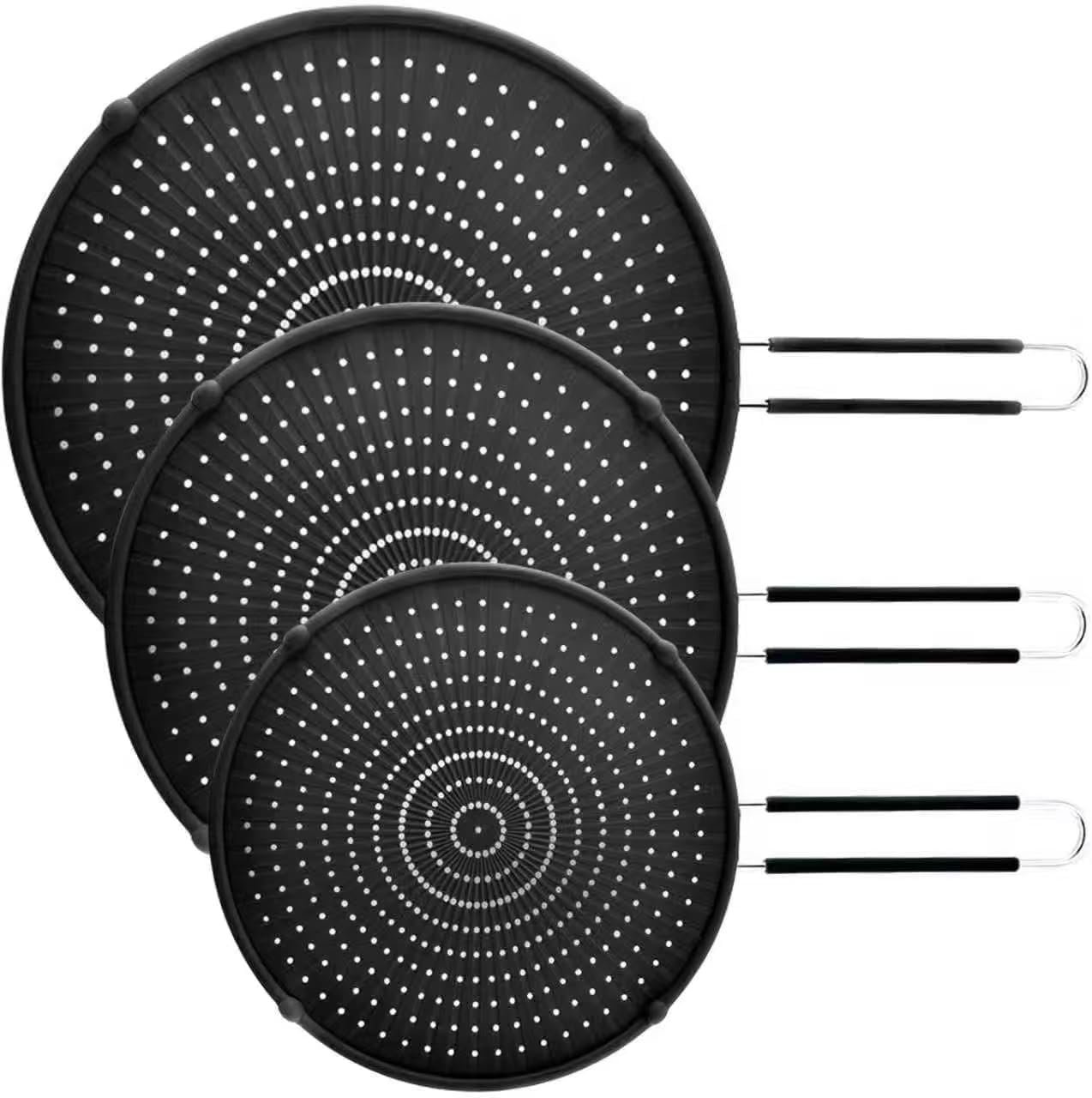 Silicone Splatter Screen for Frying Pan,Grease Splatter Guard,Heat-Resistant Splatter Guards for Cooking,Dishwasher Safe (9.8″, 11.4″, 13″)
