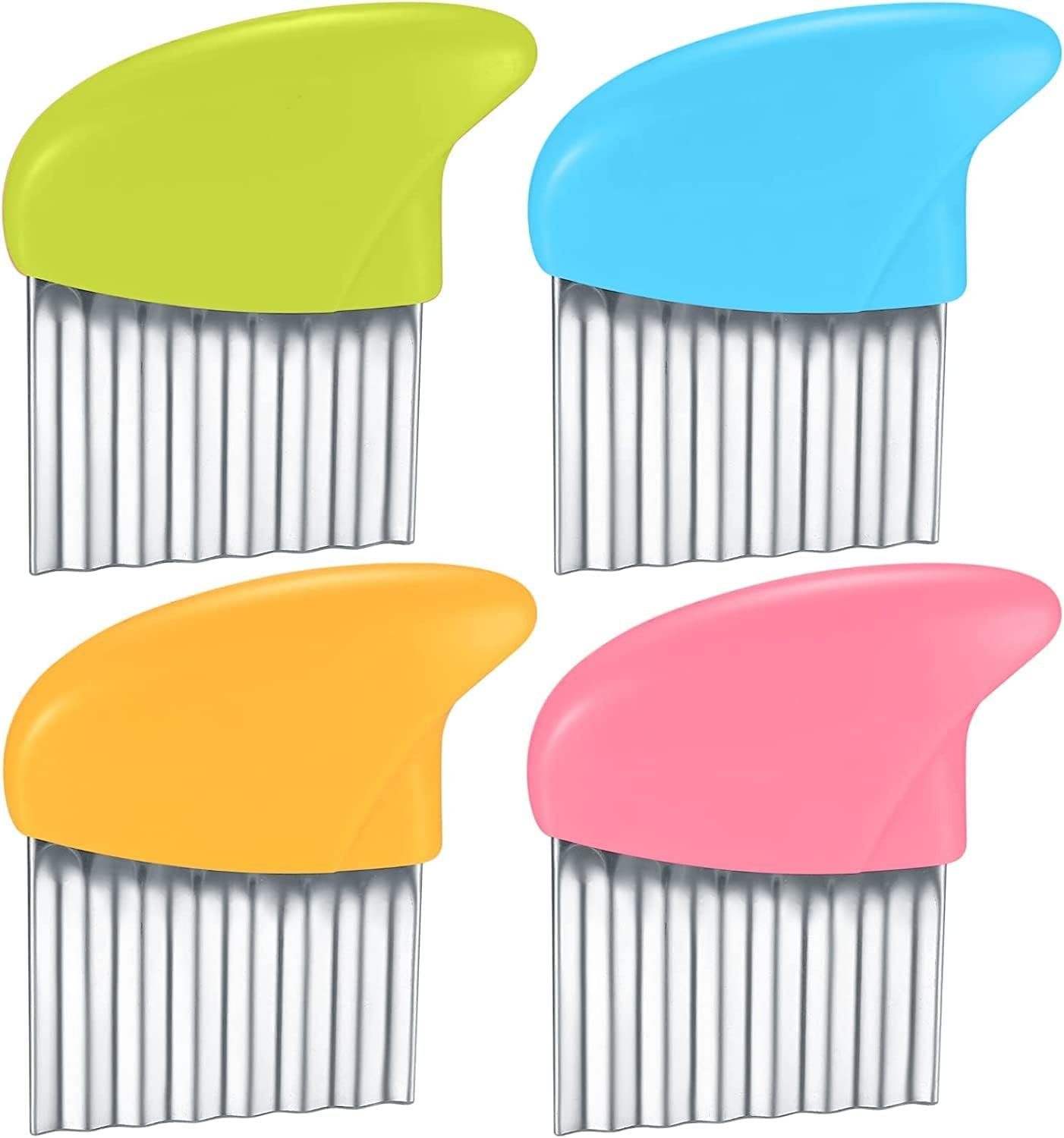 4 Pcs Crinkle Cutter, French Fry Potato Slicer Cutters, Stainless Steel Waffle Fry Cutters, Wavy Chopper for Veggies Fruit Vegetable Potato Carrots Butter Wavy Crinkle Chopper Knife
