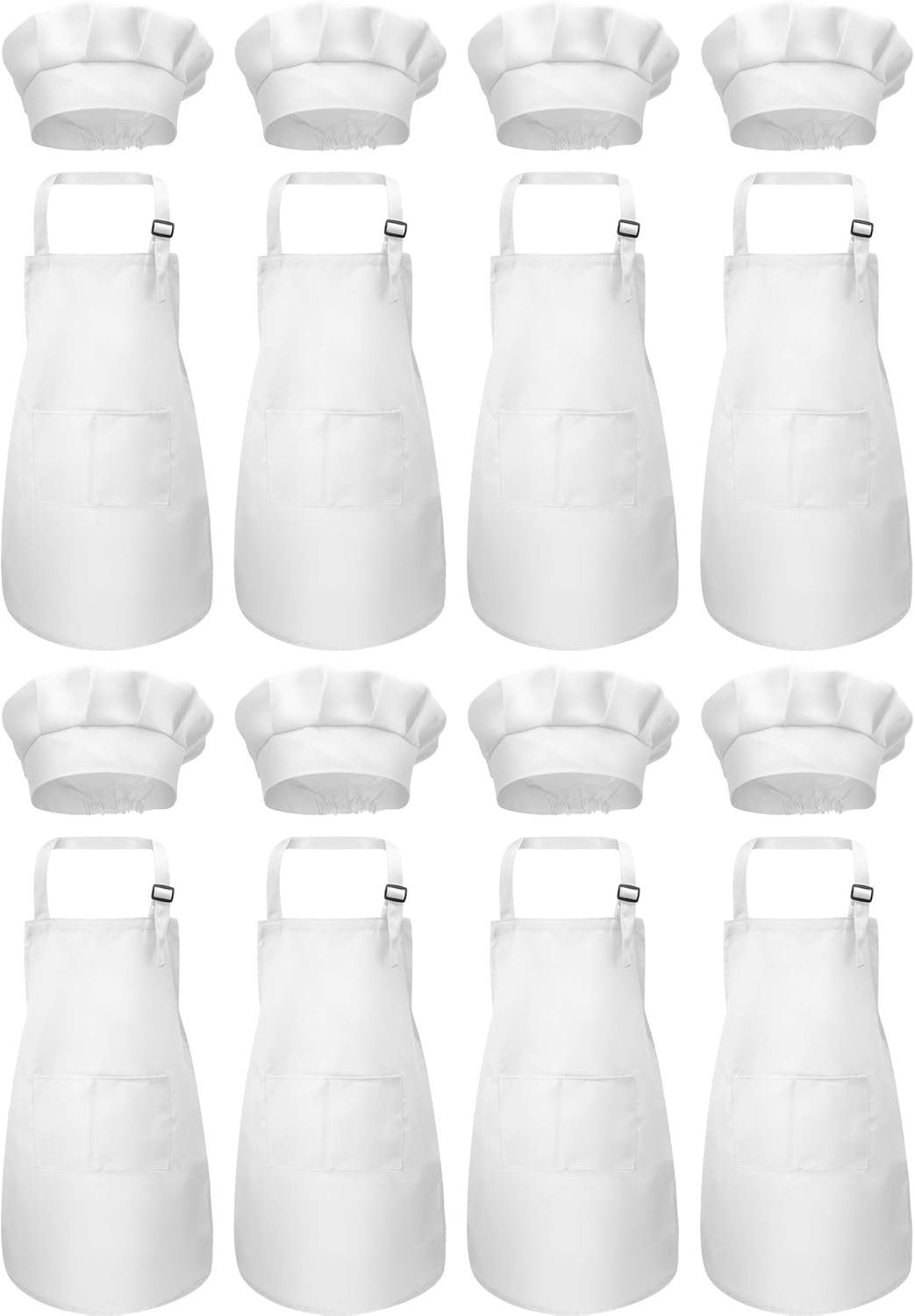SATINIOR 8 Set Kids Apron and Chef Hat Set Kids Apron with 2 Pockets Adjustable for Boys Girl’s Cooking Baking Painting (White, S for 2-6 Age)