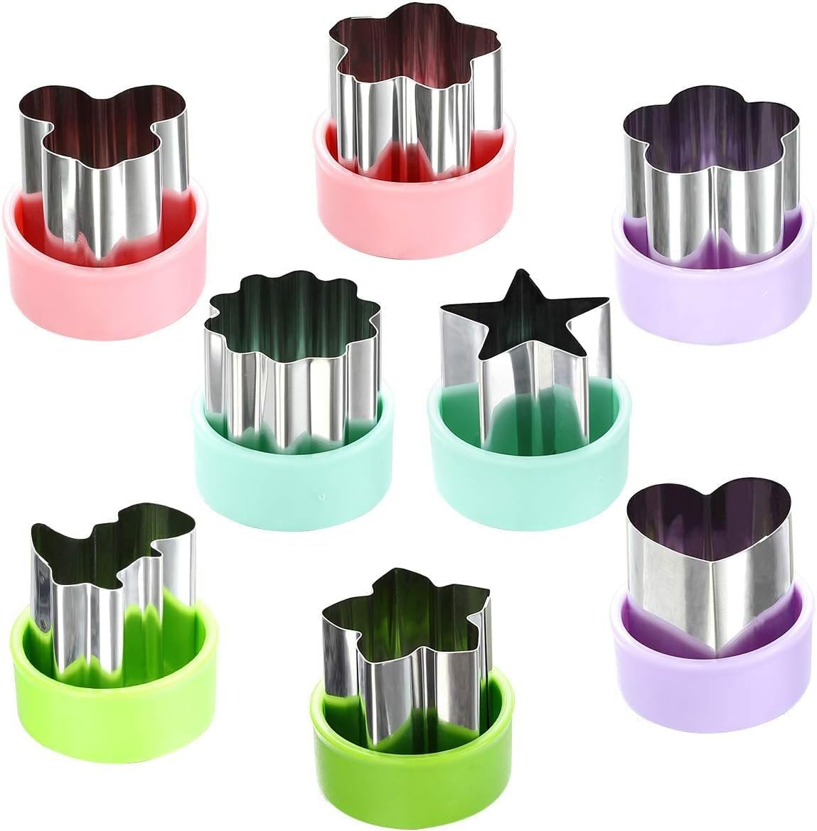 Vegetable Cutter Shapes Set (8 Pack) – 1.5″ Stainless Steel Mini Cookie & Fruit Cutters for Kids, Bento Lunch, Sandwich, Fondant, Cheese, Baking & Food Prep