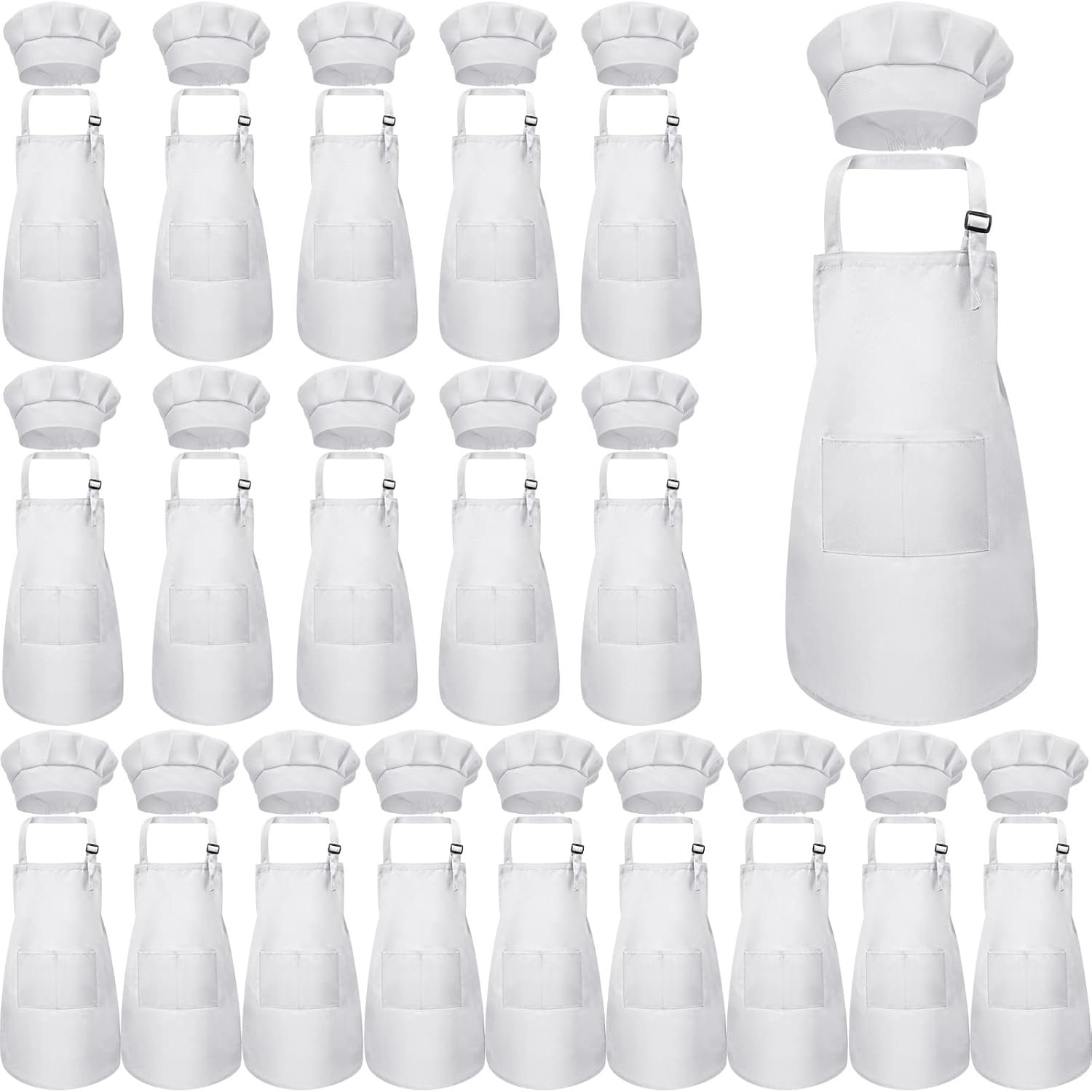 Handepo 40 Pcs Apron Chef Hat Set Aprons Chef ‘s Bib Apron Hats Bulk for Cooking Painting 7-13 Years