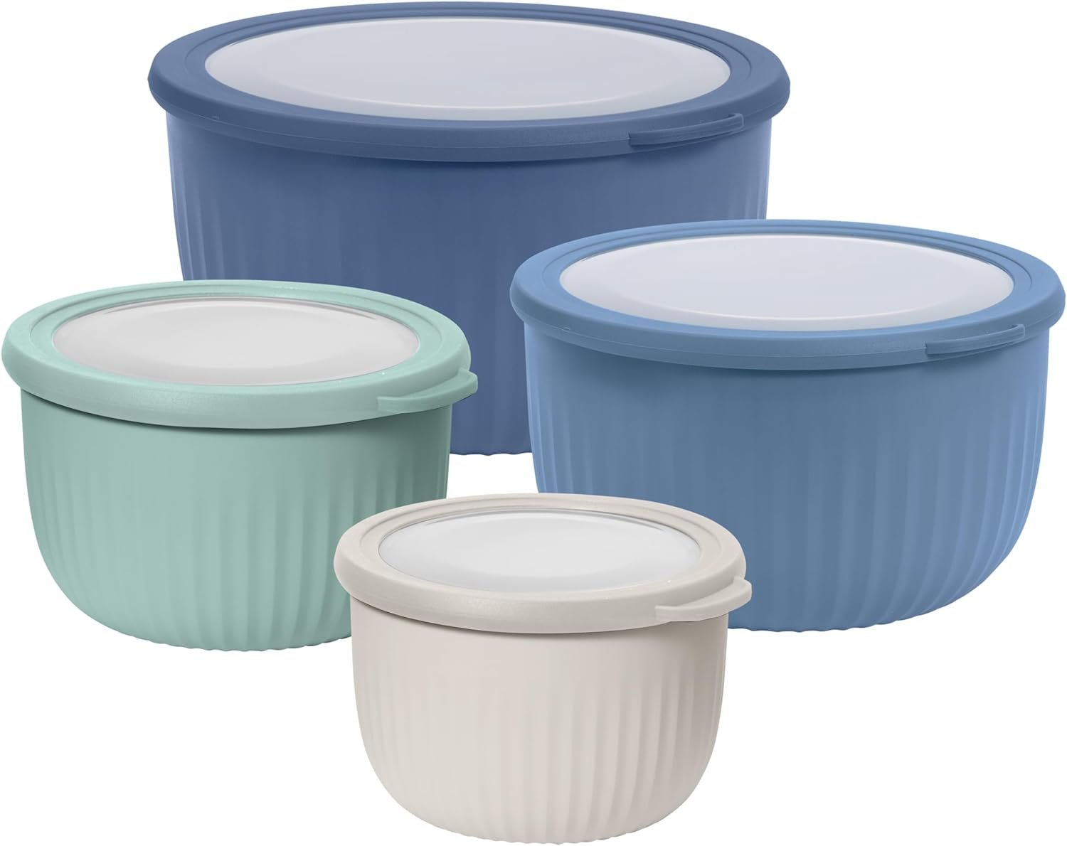 Oggi Set of 4 Prep, Store & Serve Plastic Bowls – w/See-Thru Lids- Dishwasher, Microwave & Freezer Safe, (0.7, 1.4, 2.6, 4 Quarts) – Multicolor