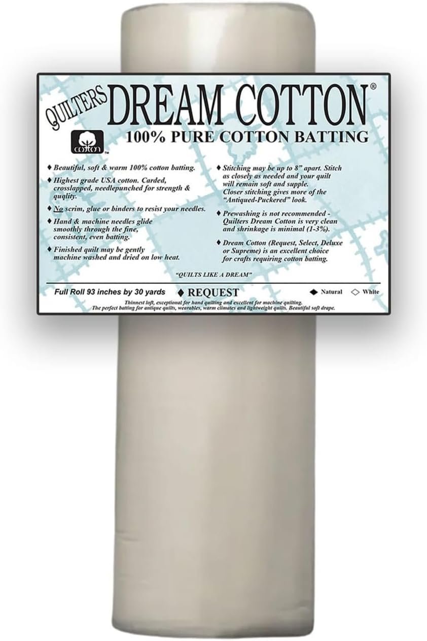 Quilters Dream Natural Dream Request-Loft Cotton Batting Full Roll 93 inches by 30 Yards
