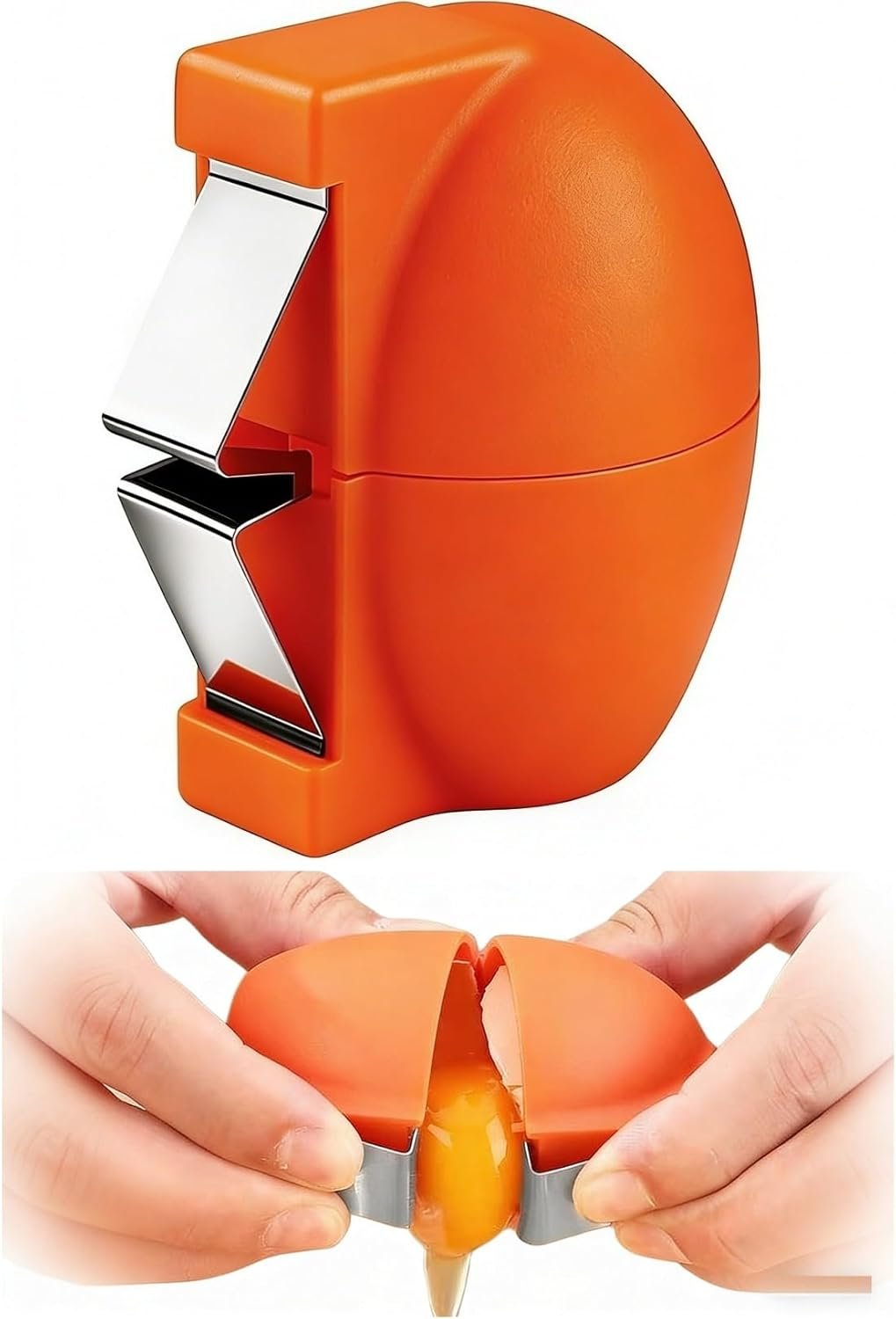 Stainless Steel Egg Cracker & Separator, Handheld Egg Opener for Raw & Hard-Boiled Eggs, Multifunctional Kitchen Gadget for Easy Peeling & Yolk White Separation (1)
