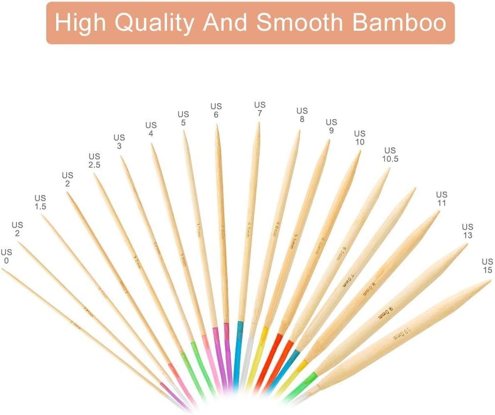 KOKNIT 18 Pairs Bamboo Circular Knitting Needles Set, Including 31″ Long Lightweight Knitting Needles(2mm-10mm), 43pcs Knitting Tools and Elegant Storage Case