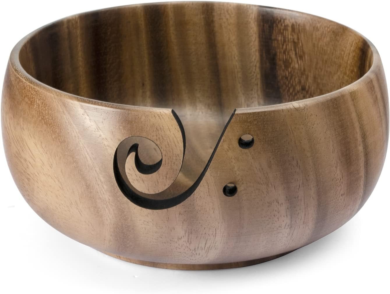 Little World Yarn Bowl – Wooden Yarn Bowls for Crocheting with Holes, Preventing Slipping and Tangles, Handmade Craft Knitting Bowl Yarn Holder Mothers Day Gift for Knitting Lovers (Chestnut)