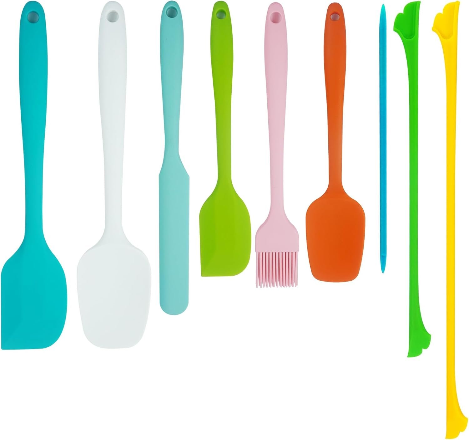 Silicone Spatula Set 9 Piece with Stainless Steel Core, Heat Resistant to 600°F, One-Piece Design, Non-Scratch Flexible Cooking Utensil Set for Non-Stick Cookware, Dishwasher Safe (Rainbow Colors)