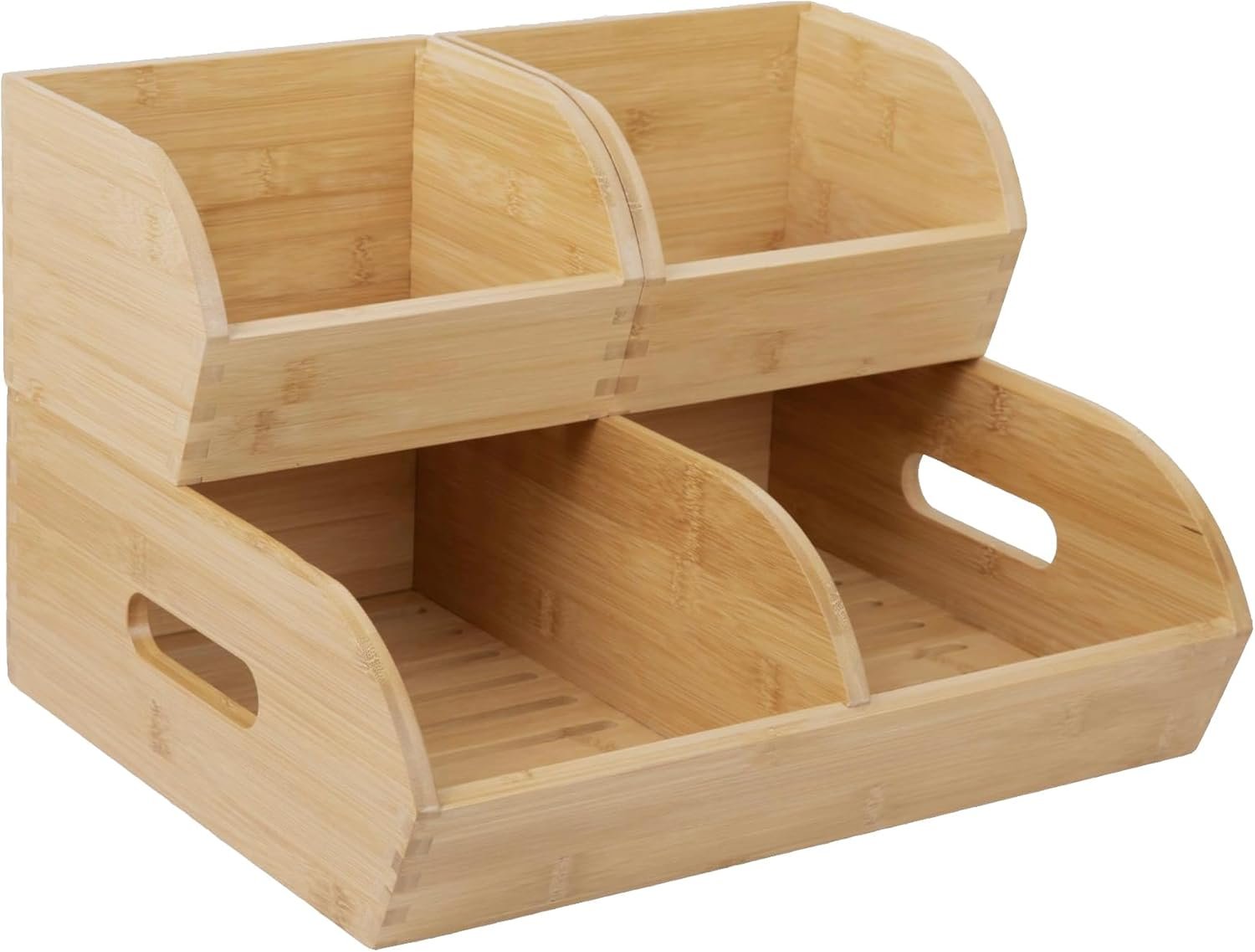 Potato and Onion Storage Bin for Pantry and Kitchen Counter – Ventilated Stackable Bamboo Organizer Baskets with Handles – Multipurpose Organization Containers for Fruit, Vegetable, Pantry – 3 Pack