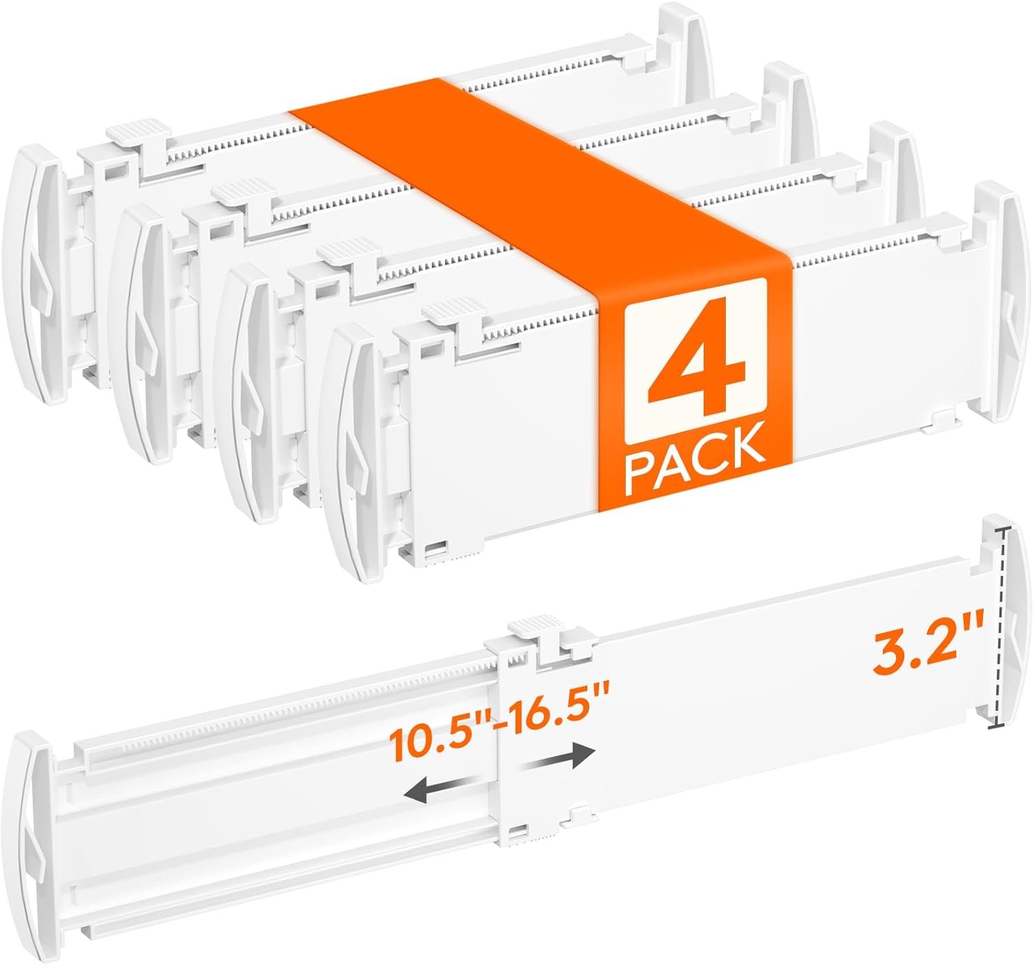Lifewit Drawer Dividers for Clothes, 3.2″ High 10.5″-16.5″ Expandable Dresser Drawer Organizers, Adjustable White Plastic Separators for Kitchen, Cabinet, Nursery, Socks & Underwear Storage, 4 Pack