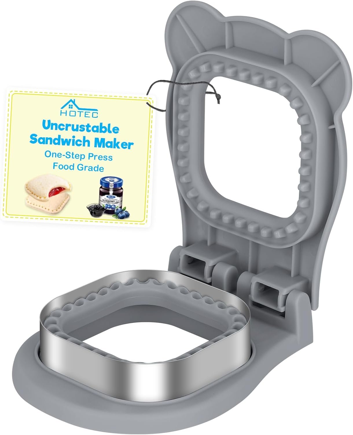 HOTEC Uncrustable Sandwich Maker, Crustless Sandwich Cutter and Sealer Food Grade Bread Cutter for Kids Lunch Box & Bento, Light Grey