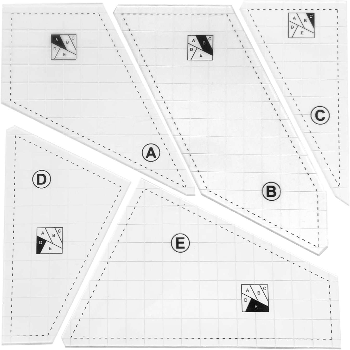 Quilting Rulers and Templates, 5Pcs Creative Quilting Cutting Template Quilt Templates Acrylic for Cutting Patterns, Quilt Ruler Set Quilting Supplies for Sewing Machine Cutting Mats, Arts and Crafts