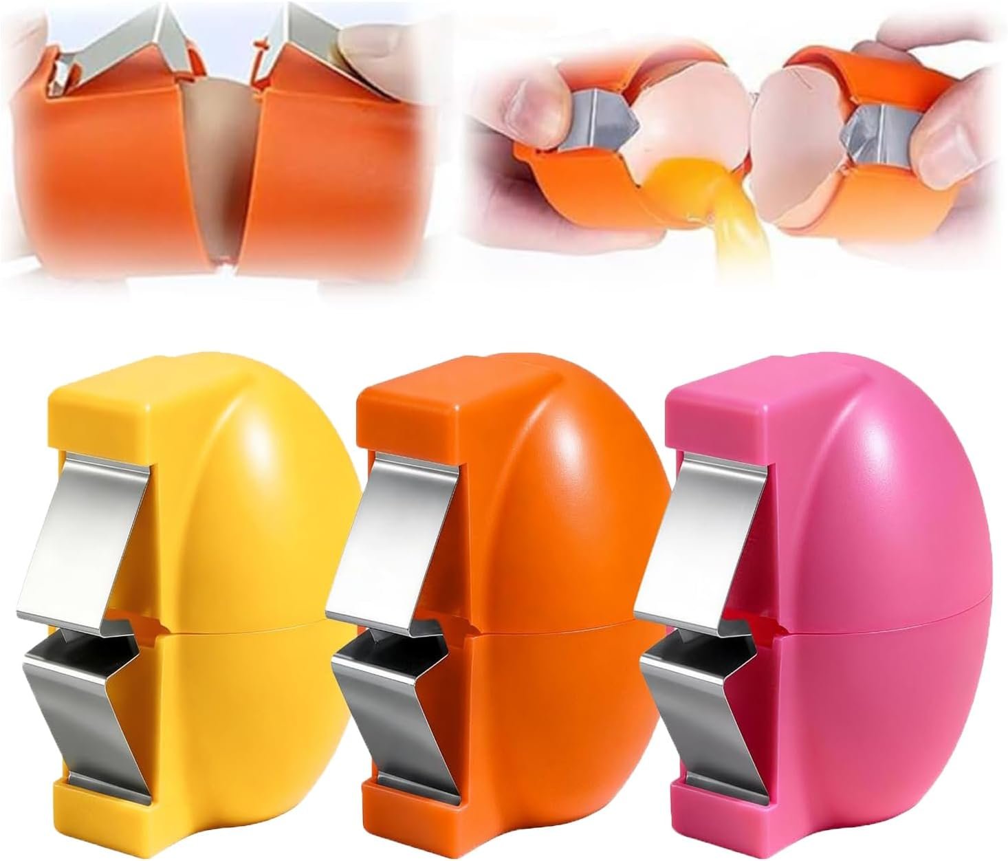 3Pcs Egg Shell Opener,2026 Upgrade Stainless Steel Egg Cracker Tool, Multifunctional Egg Shell Opener for Raw & Hard-Boiled Eggs, Handheld Kitchen Gadget for Easy Peeling & Separating (3 Colors)