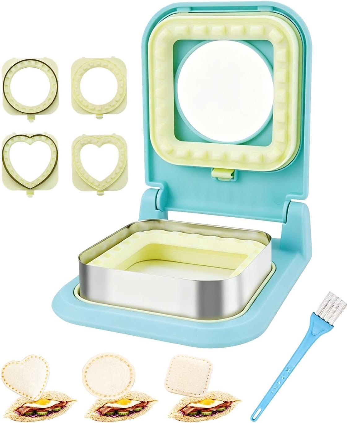 CHICHAUS 3-in-1 Uncrustable Sandwich Maker – Heart/Circle/Square Crustless Sandwich Cutter & Sealer for Kids’ Lunch, Breakfast & Lunchboxes | BPA-Free Press, Easy Clean, Food-Grade PP (Light Blue)