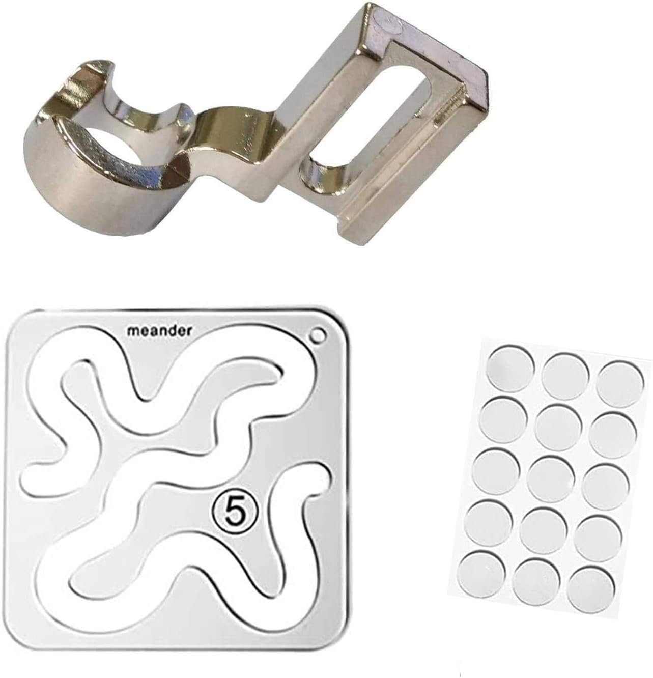 1pcs Meander Ruler Template+1pcs Free Motion Low Shank Quilting Ruler Foot+1pack Non-Slip Adhesive Rings Grips