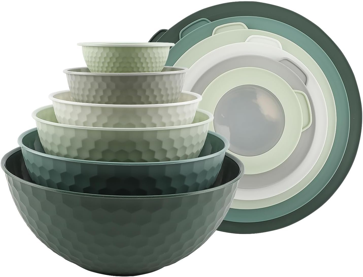 COOK WITH COLOR Mixing Bowls with Lids – 12 Piece Plastic Nesting Bowls Set includes 6 Prep Bowls and 6 Lids, Microwave Safe Mixing Bowl Set, Sage Embossed