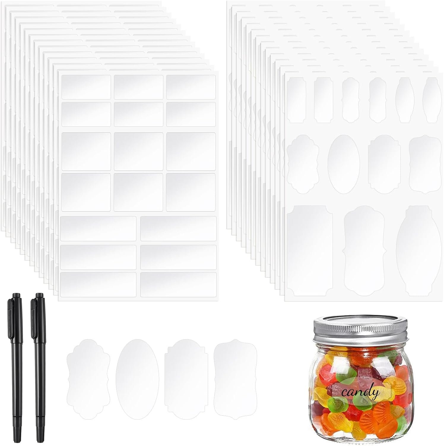 465Pcs Clear Labels for Jars, for Storage Bins, for Food Containers Black Chalkboard Labels Waterproof Pantry Labels with 2 Liquid Chalk Marker