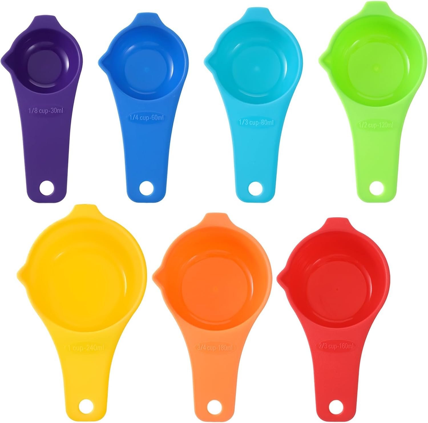 Plastic Measuring Cups Set, 7 Pcs Rainbow Color Dry Measuring Cups Portable Food Measuring Cups Portion Control Nesting Measuring Cups for Baking and Kitchen