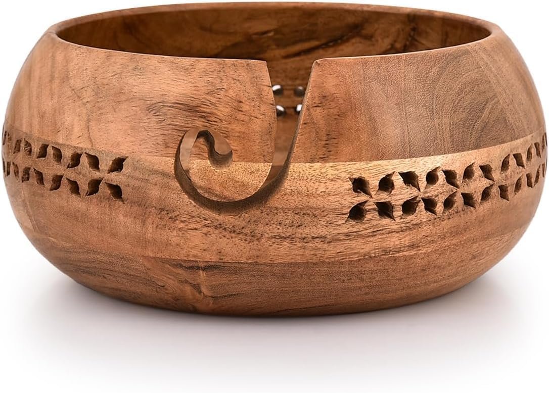 Kimona Yarn Storage Wooden Yarn Bowl Knitting Bowl Large Crochet Yarn Holder Gifts for Women (8″ X 8″ X 4″)