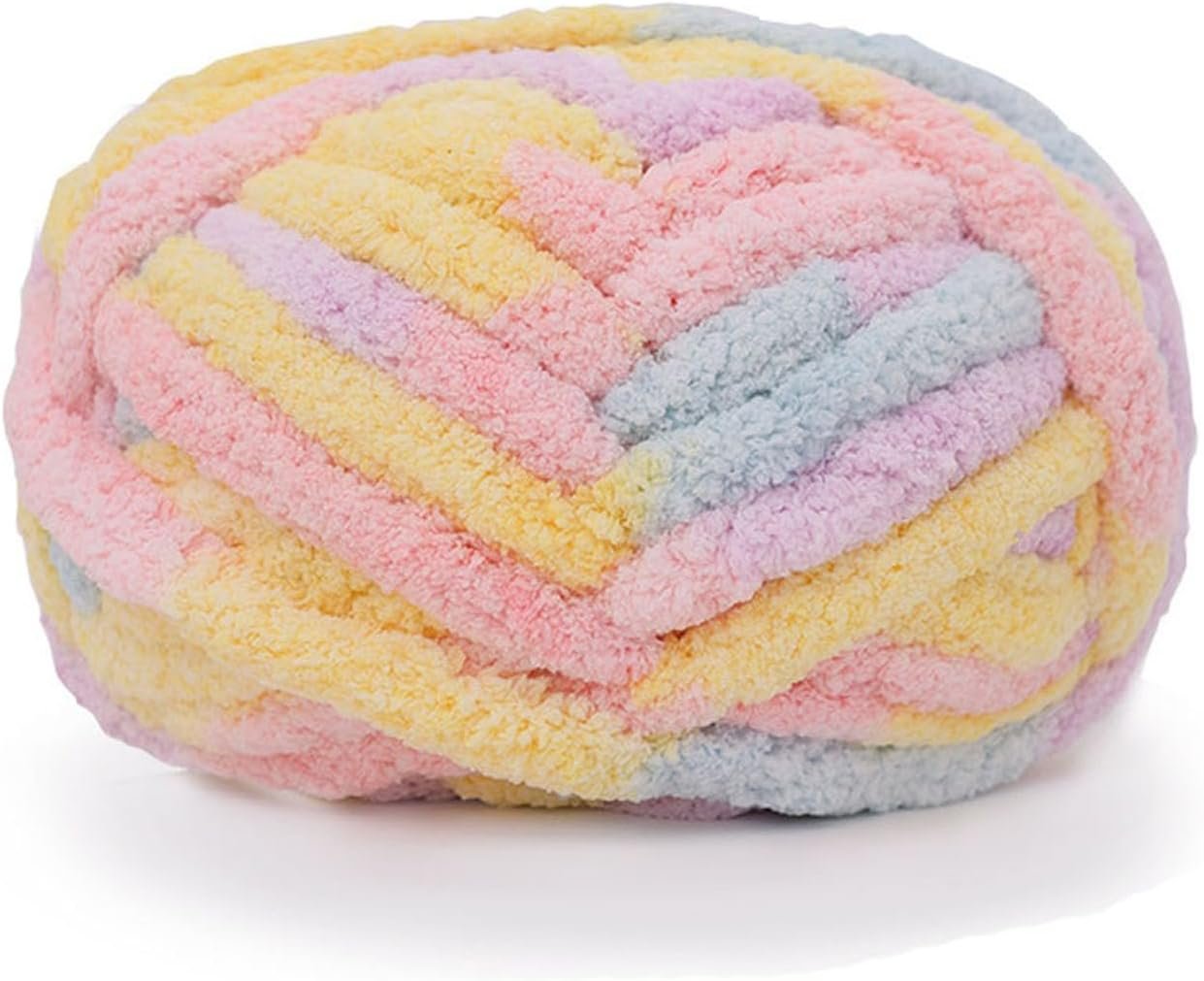 Chunky Knit Chenille Yarn for Hand Knitting Blankets, Super Soft Big Jumbo Blanket Yarn (Mixed Macaron)