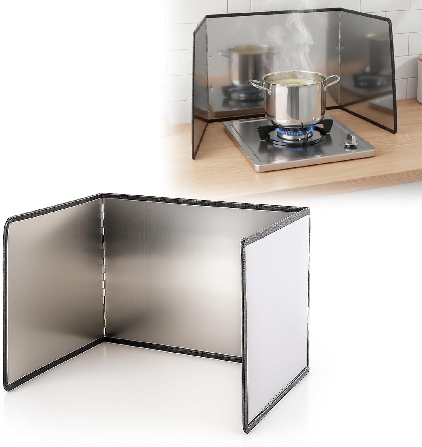 SHENLIU 3 Sided Splatter Guard, Anti Splatter Shield Stainless Steel Oil Splatters Guard for Stove Top, Foldable Grease Splatters Screen, Nonstick Oil Stove Heat Insulation Board for Cooking