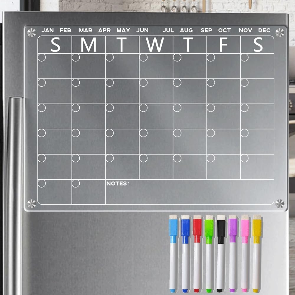 Magnetic whiteboard for Refrigerator，Dry Erase Calendar for Fridge，Calendar Board，Clear Monthly Planner with 8 Color Markers，16.5 * 11.7inch (Monthly)